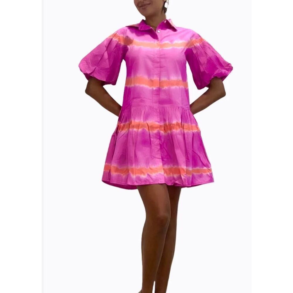 WKND Womens Collared Puff Balloon‎ Sleeve Frock It Dress Pink Size Large NWT